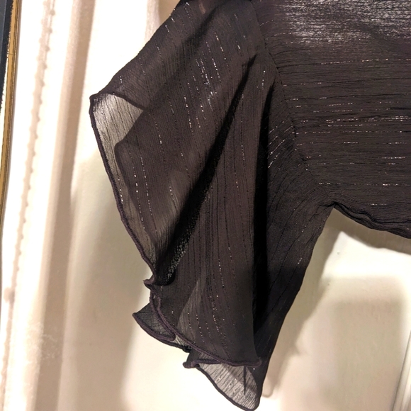 Ladies Blouse Sheer Sparkle Ruffle Buttons Long Sleeve - Picture 5 of 6